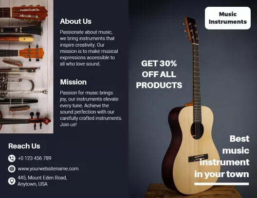 Elegant Acoustic Guitar and Musical Instruments Brochure Template