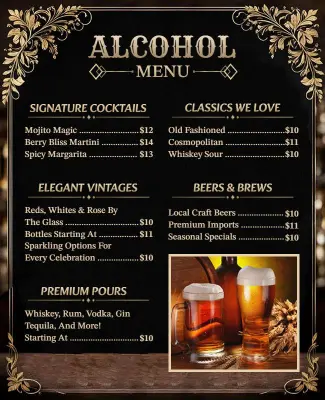 Elegant Alcoholic Beverages Menu Flyer Template