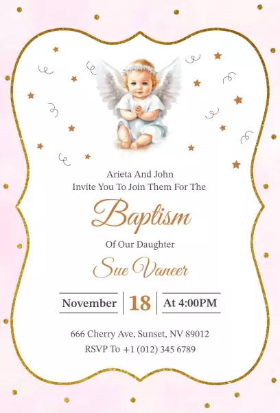 Elegant Angelic Baptism Celebration Invitation Template