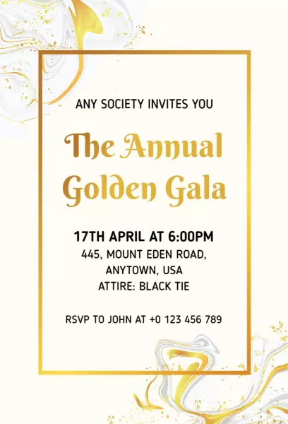 Elegant Annual Golden Charity Gala Invitation Template