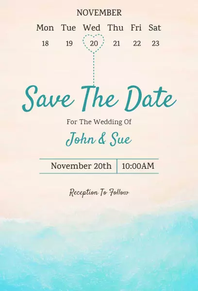 Elegant Aqua Beach Wedding Save The Date Invitation Template