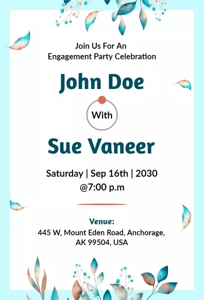 Elegant Aqua Floral Engagement Party Celebration Invitation Template