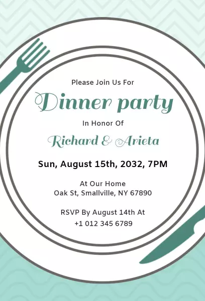 Elegant Aqua Themed Dinner Party Invitation Template