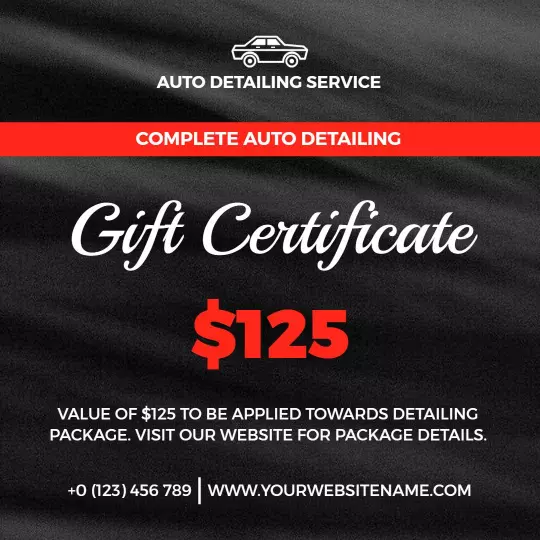 Elegant Auto Detailing Gift Certificate for $125 Service Ad Template