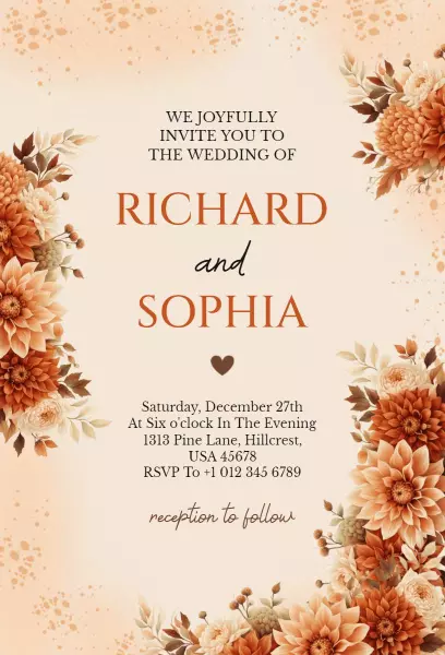 Elegant Autumn Floral Fall Wedding Celebration Invitation Template