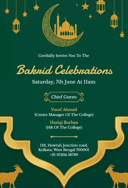Elegant Bakrid Celebration Gathering Invitation Template
