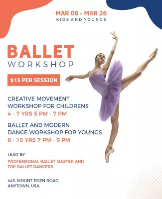 Elegant Ballet Workshop for Kids and Young Dancers Poster Template
