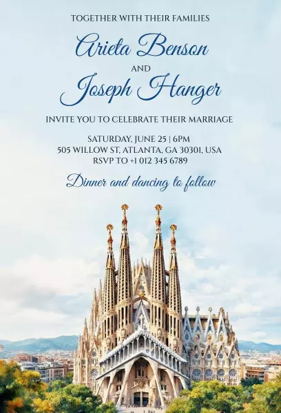 Elegant Barcelona Destination Wedding Celebration Invitation Template