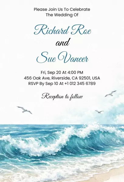 Elegant Beach Wedding Celebration Coastal Love Invitation Template