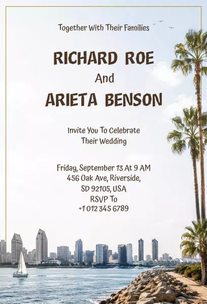 Elegant Beachside Wedding Celebration Invitation Template