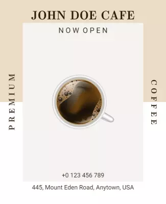 Elegant Beige Coffee Shop Open Announcement Poster Template