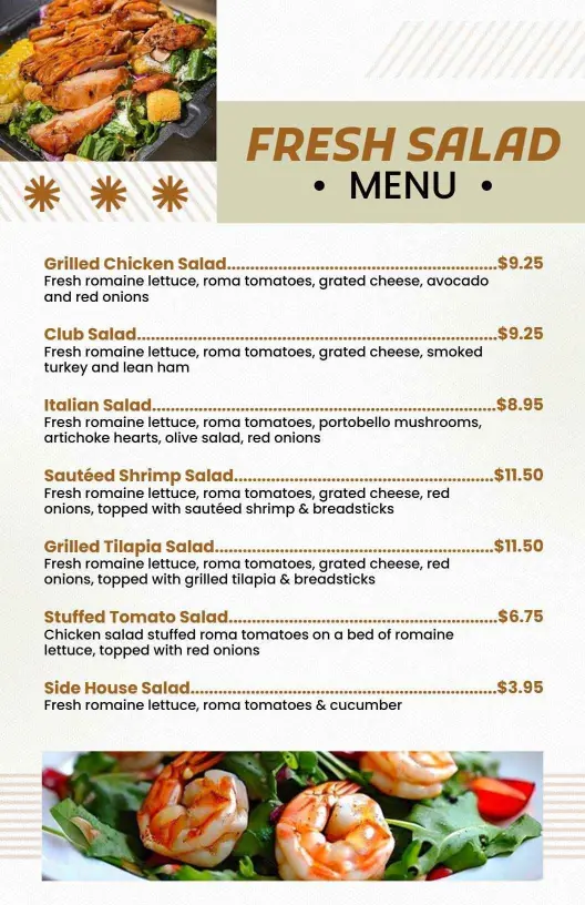 Elegant Beige Fresh Salad Dining Menu Template