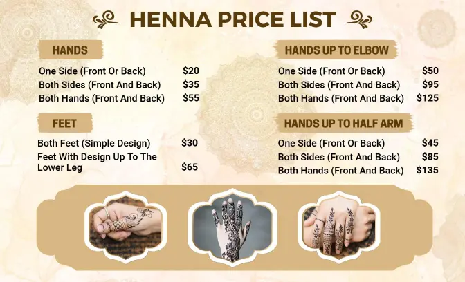 Elegant Beige Mandala Henna Price List Template