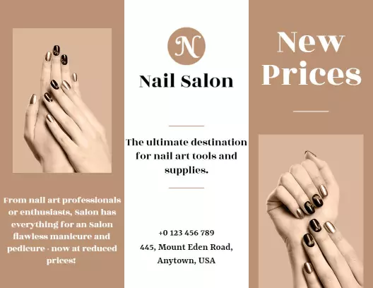Elegant Beige Nail Art and Services Pricing Brochure Template