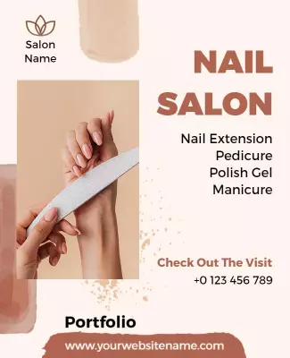 Elegant Beige Nail Salon Services Promotion Poster Template