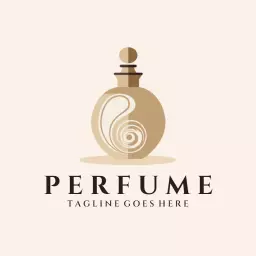 Elegant Beige Perfume Bottle Showcasing Fragrance Logo Template