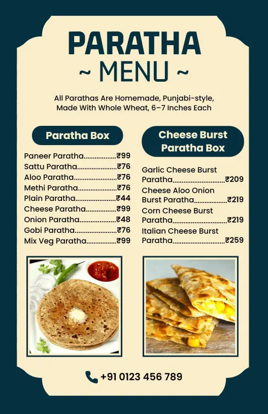 Elegant Beige Punjabi Paratha Menu Template