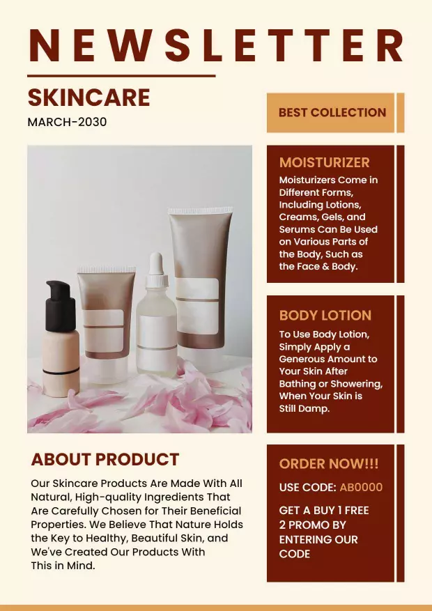 Elegant Beige Skincare Product Newsletter Template