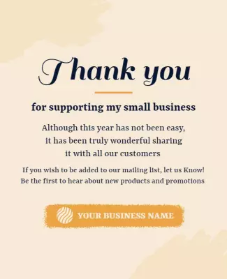 Elegant Beige Thank You Small Business Support Poster Template