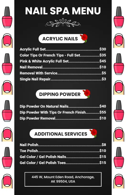 Elegant Black Acrylic Nail Service Menu Template