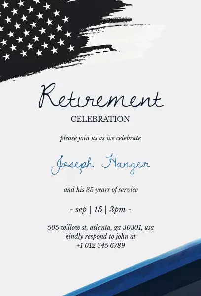 Elegant Black and Blue Retirement Party Celebration Invitation Template