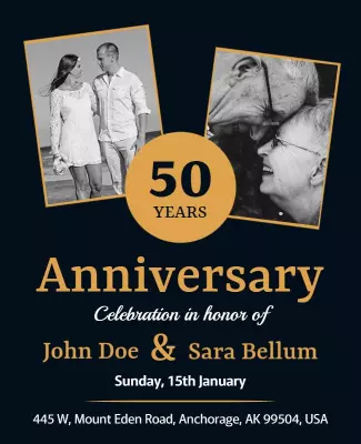 Elegant Black and Gold 50 Years Anniversary Celebration Poster Template