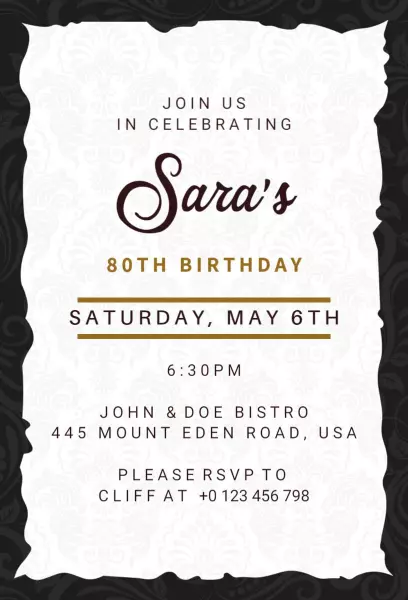 Elegant Black and Gold 80th Birthday Celebration Invitation Template