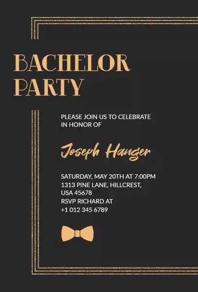 Elegant Black and Gold Bachelor Party Celebration Invitation Template