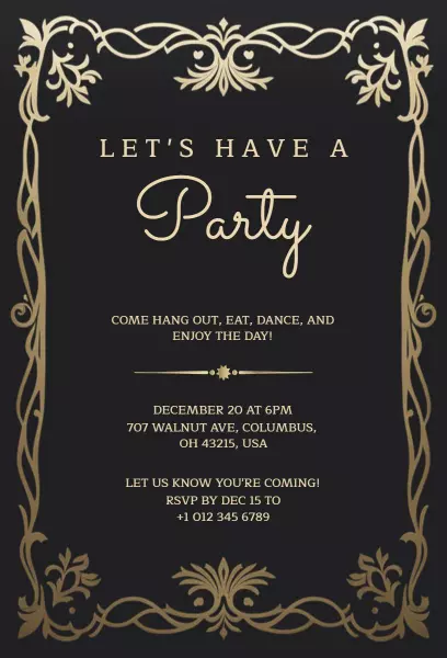 Elegant Black and Gold Celebration Party Invitation Template