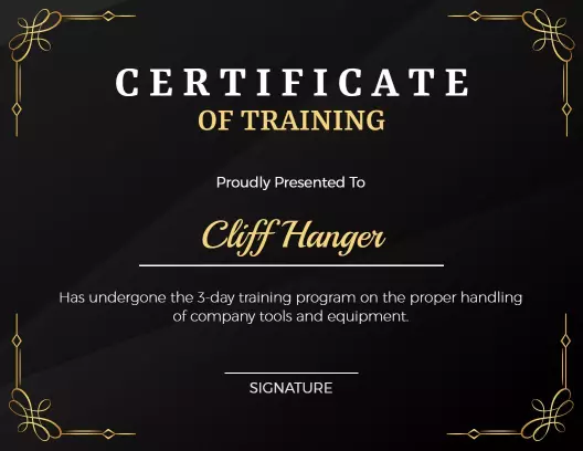 Elegant Black and Gold Certificate of Training Template