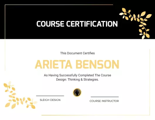 Elegant Black and Gold Design Thinking Course Certificate Template