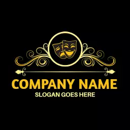Elegant Black and Gold Drama Theater Logo Featuring Masks Logo Template