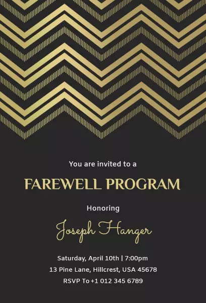 Elegant Black and Gold Farewell Program Invitation Template
