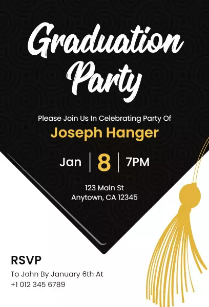 Elegant Black and Gold Graduation Celebration Invitation Template