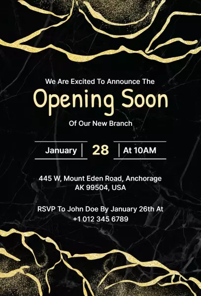 Elegant Black and Gold New Branch Opening Invitation Template