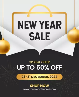 Elegant Black and Gold New Year Sale Promotion Poster Template
