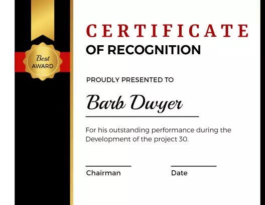 Elegant Black and Gold Recognition Award Certificate Template