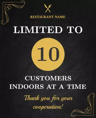 Elegant Black and Gold Restaurant Capacity Limit Poster Template