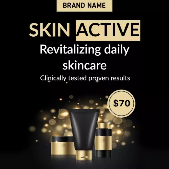 Elegant Black and Gold Revitalizing Skin Care Ad Template