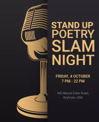 Elegant Black and Gold Stand Up Poetry Slam Night Poster Template