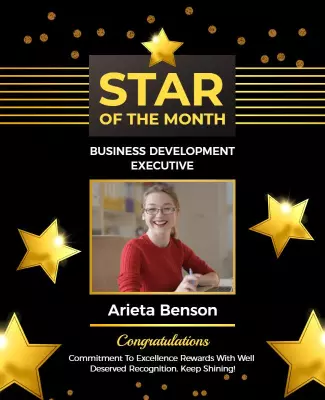 Elegant Black and Gold Star of the Month Recognition Poster Template