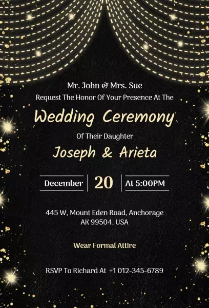 Elegant Black and Gold Wedding Ceremony Invitation Template
