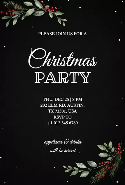Elegant Black and Green Christmas Party Invitation Template