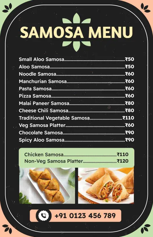 Elegant Black and Green Samosa Selection Menu Template