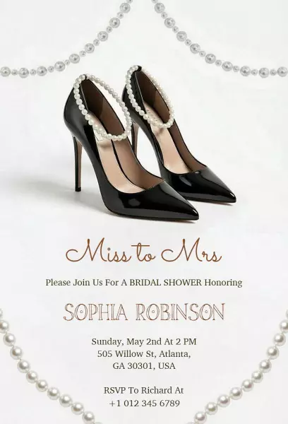 Elegant Black and Pearl Bridal Shower Invitation Template