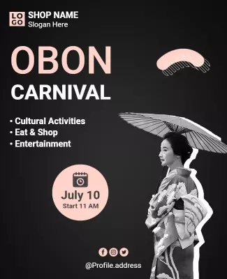 Elegant Black and Pink Obon Carnival Cultural Celebration Poster Template