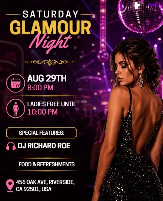 Elegant Black and Purple Glamour Night Party Flyer Template