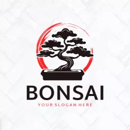 Elegant Black and Red Bonsai Art Reflecting Nature Logo Template
