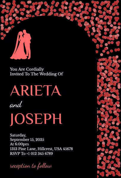 Elegant Black and Red Wedding Ceremony Celebration Invitation Template
