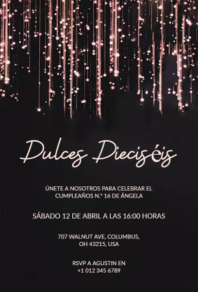 Elegant Black and Rose Gold Sweet 16 Birthday Invitation Template
